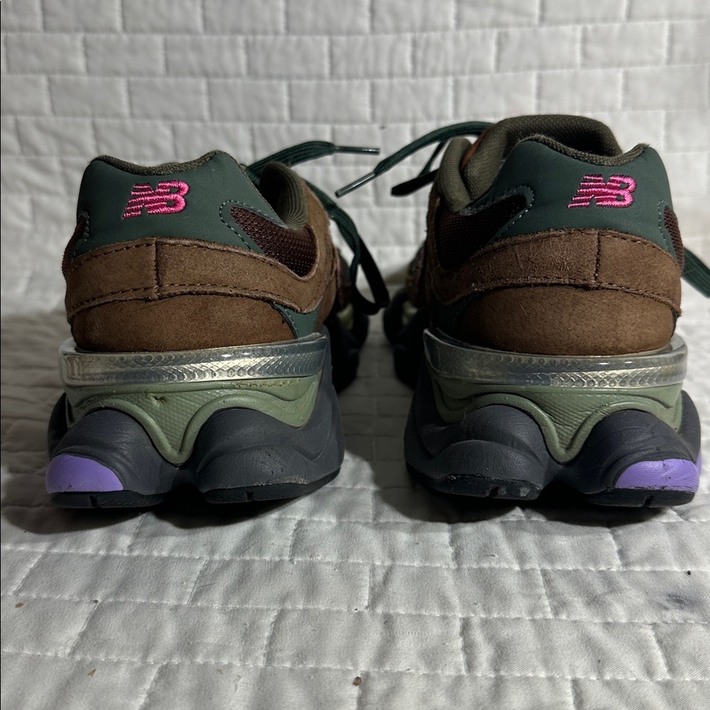 New Balance 9060 Brown with Pink & Green Accents sneakers women’s 9-9.5 - Picture 5 of 9